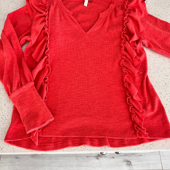 Anthropologie Pilcro Popover Ruffles Top Sweater V Neck Coral Color size S - Picture 4 of 8